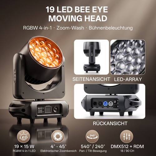 Zoom led rgbw 19x15w - zoom,